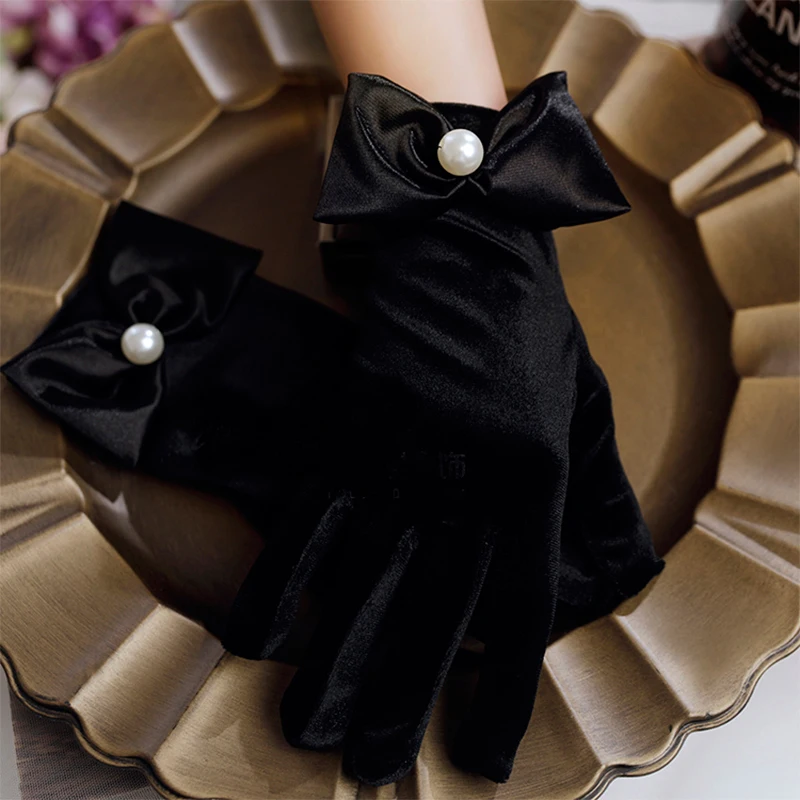 Hepburn Black Velvet Bowknot Gloves Evening Dress Accessories Studio Photography