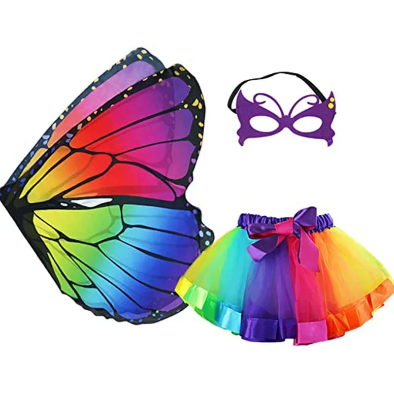 Girls Children Butterfly Wings Tutu Skirt  Mask School Performance  Dance Party Dress Up Girl Easter  Halloween Costume Cosplay