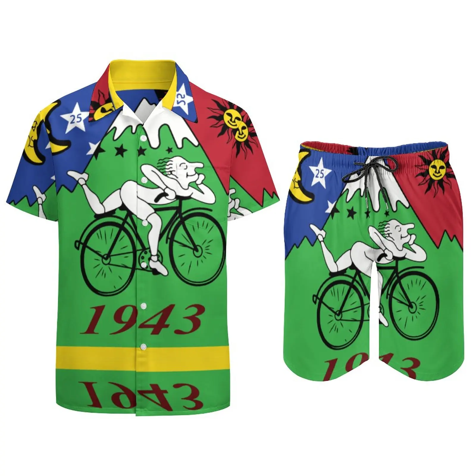 Albert Hoffman Bicycle Day Men Sets 1943 Cycle Trip Acid Day Casual Shorts Summer Short Sleeve Novelty Fitness Outdoor Shirt Set 2