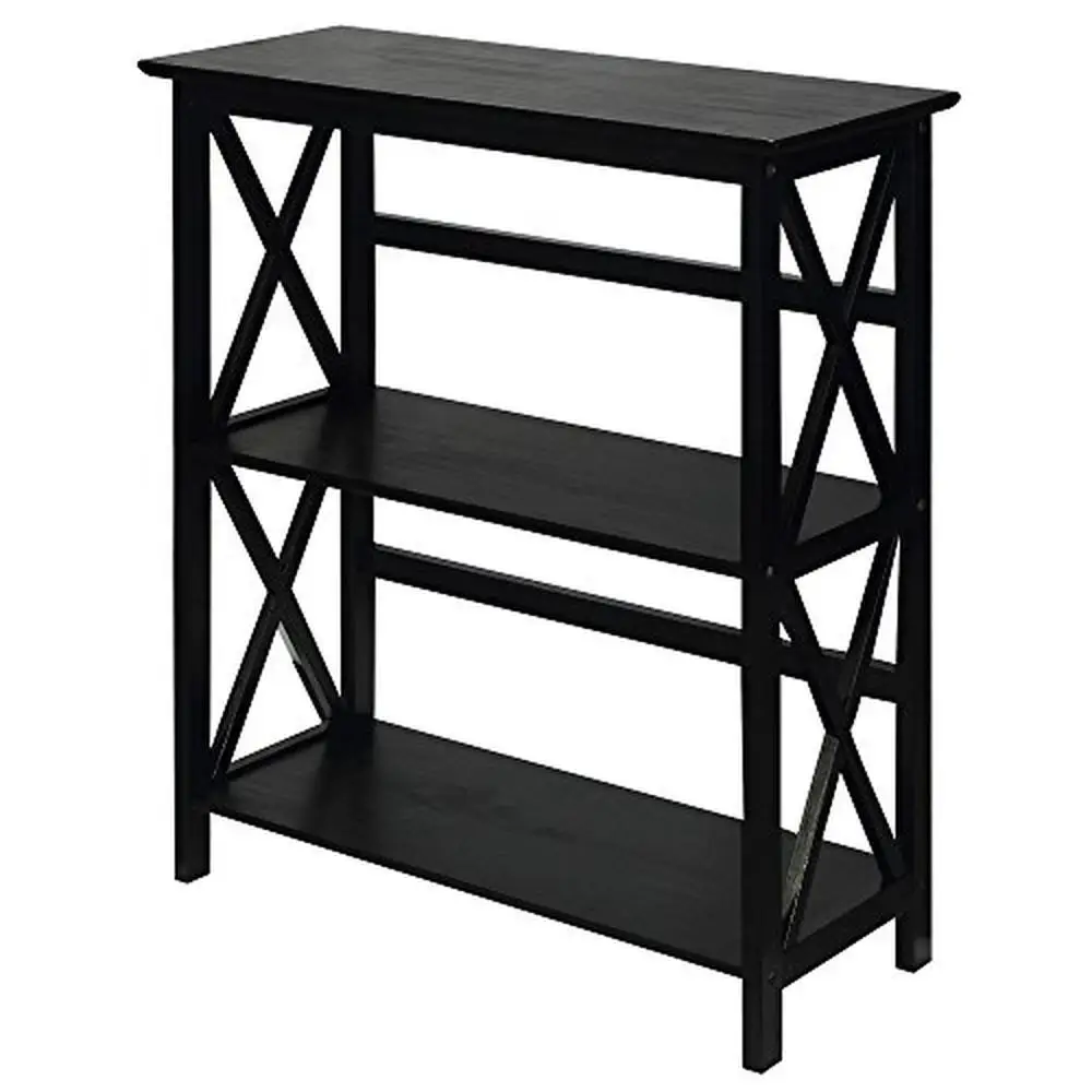 

Solid Wood 3-Tiered Shelf Contemporary X-Design Easy Assembly Bedroom Study Room Storage