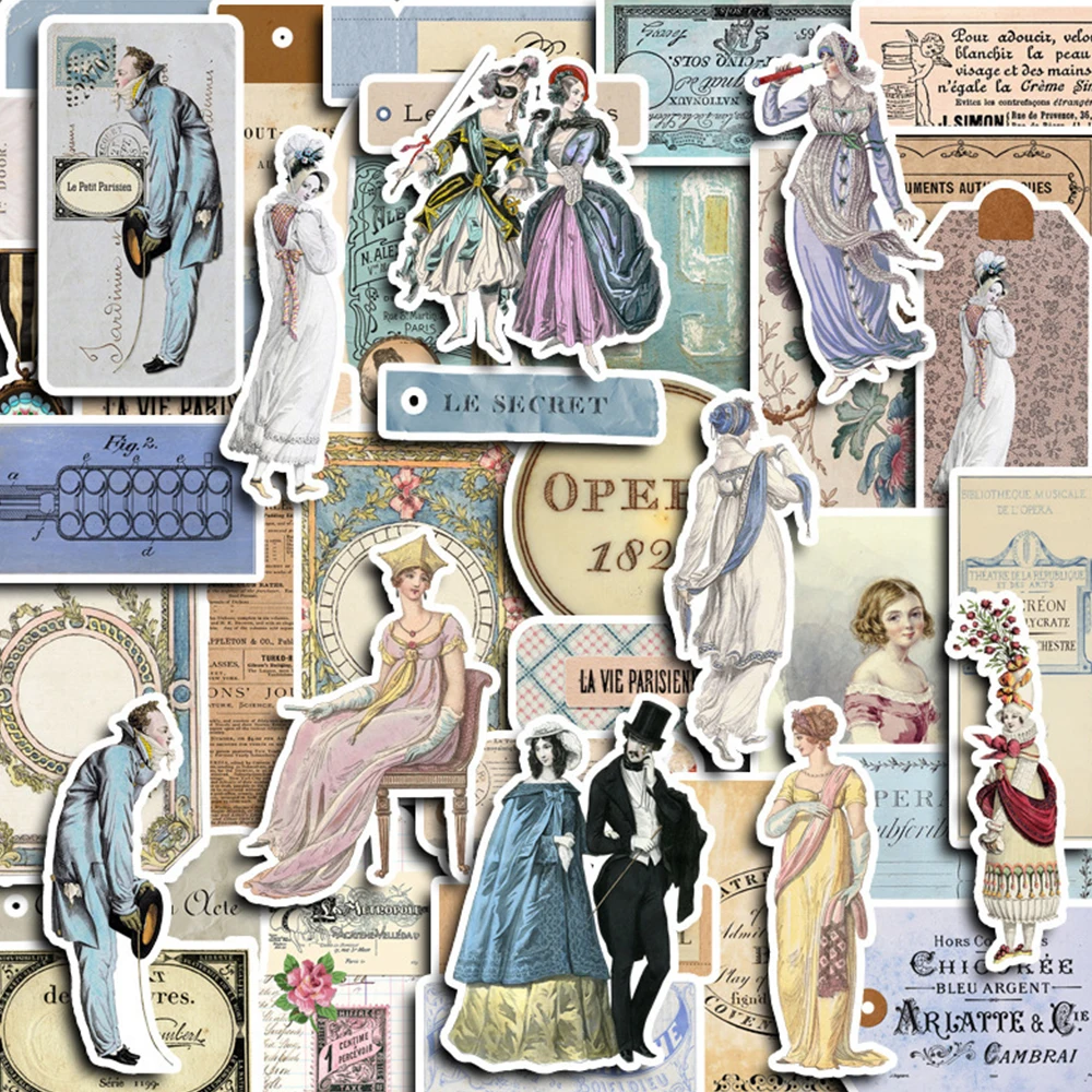 10/30/50pcs Romantic Melbourne Characters Stickers Vintage Aesthetics Sticker Scrapbooking Luggage Laptop Phone Waterproof Decal 3 sheets vintage labels stickers planner scrapbooking journaling album decorative collage material adhesive diy sticker