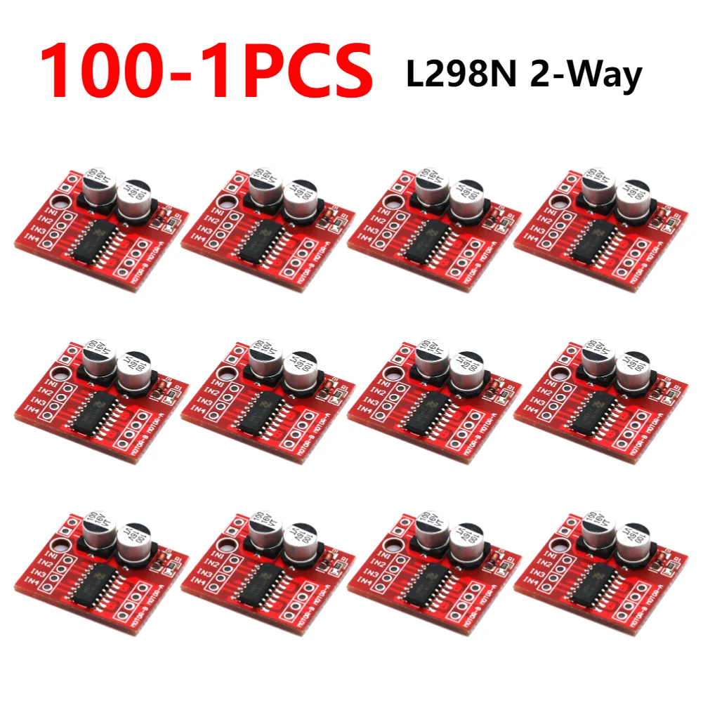 양방향 DC 모터 드라이버 모듈, L298N, DC 2V-10V, 1.5A 드라이버 보드 모듈, 듀얼 H-브리지 스텝퍼 모터 드라이버 전자 키트, 100-1 개