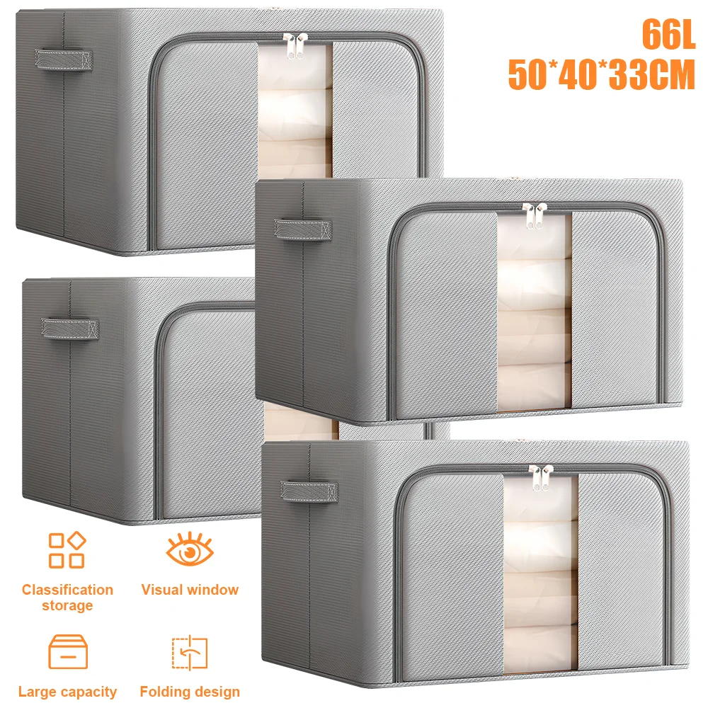 1-6pcs 66L Collapsible Storage Bin Made from Durable Fabric with Steel Frame