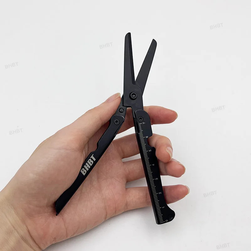 BHBT Folding Scissors Portable Home Outdoor EDC Tools Large Cutter With Back Clip Scale 6