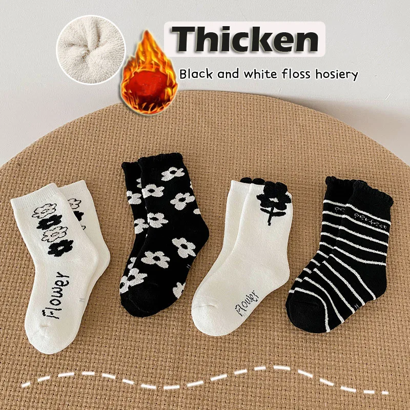 

4 Pairs Children Winter Socks Warm and Thick Cotton Hiking Thermal Boot Sock Cozy Crew Socks for Toddlers Boys Girls