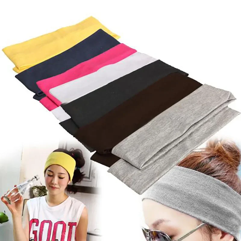 1/2pcs Women Solid Color Sweat Cotton Elastic Headband Wide High Stretch Hair Band Fashion Women Hairbands Yoga Hair Accessories