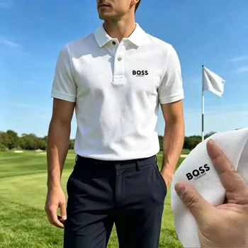 Nuova Camicia POLO da Uomo con Ricamo, Tinta Unita, Business Casual, Moda Estiva, Manica Corta, Comoda e Traspirante