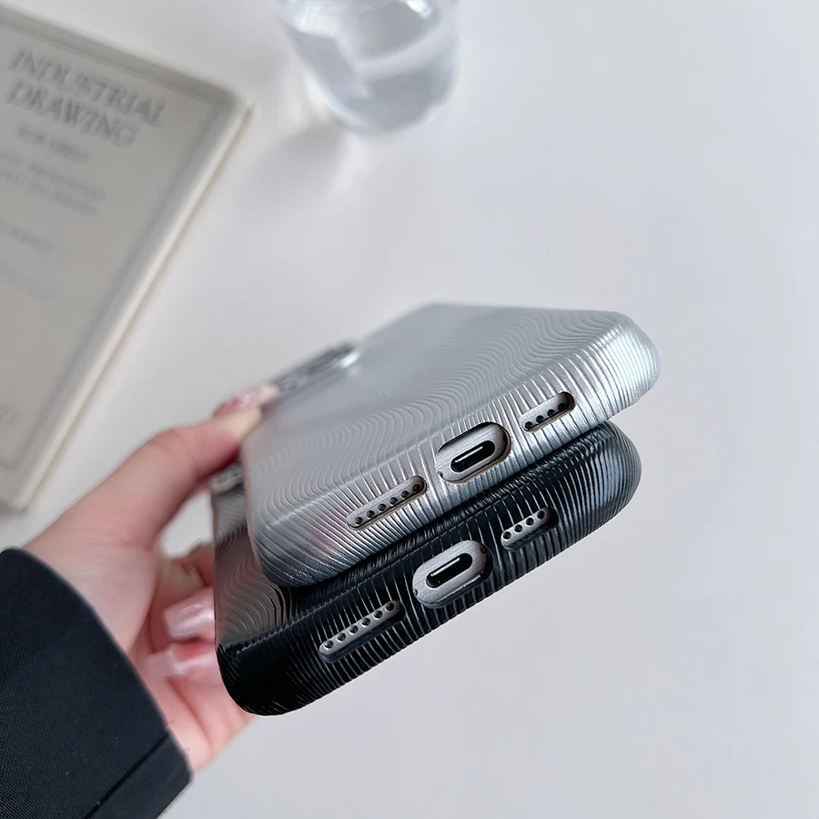 Luxury Water Ripple PU Soft Leather Phone Case with Metal Lens & Shockproof Protection