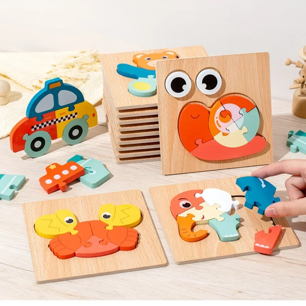 

3D Wooden Puzzle Baby Educational Toys Early Learning Cognition Building Blocks Kids Cartoon Animal Grasp Intelligence Jigsaw