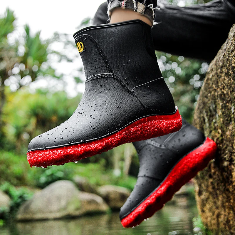 Mens Rain Boots Slip On Waterproof Rubber Rain Shoes,Work Mud