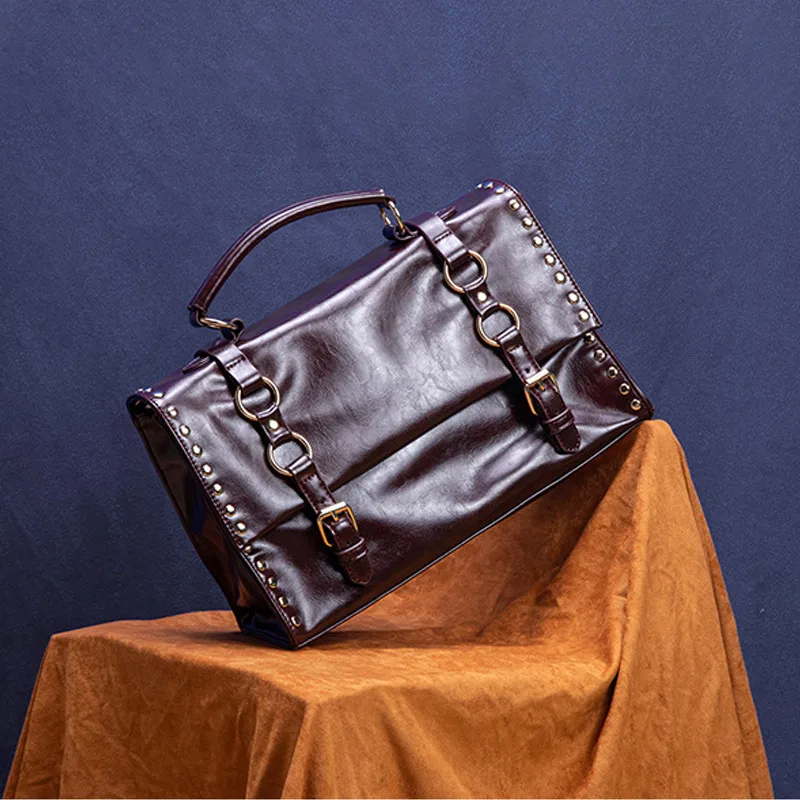 

Handbags For Women Vintage Oil Wax PU Leather Messenger Bag Luxury Men High Quality Soft Large Briefcase Male Crossbody Bag