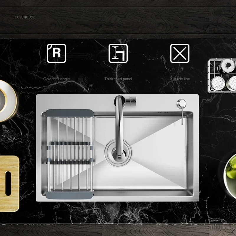 Creative Brushed Metal Sink for Vegetable Washing Thickened Double Hole Kitchen Sinks Modern Household Kitchen Sink for Balcony