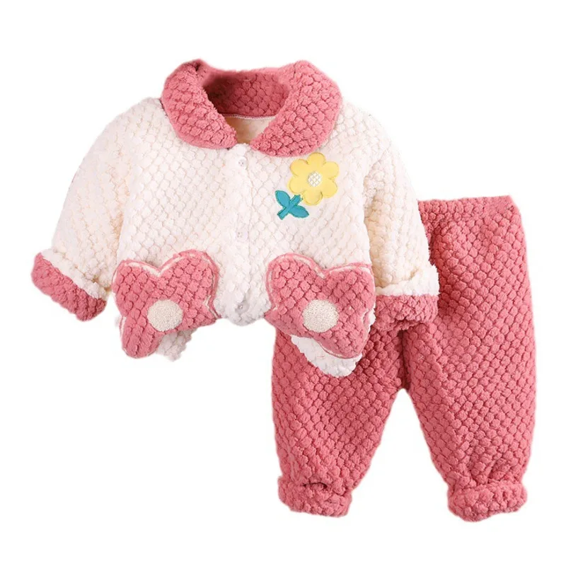 

New Winter Fashion Baby Clothes Suit Children Girls Casual Thickened Warm Coat Pants 2Pcs/Sets Toddler Costume Kids Tracksuits