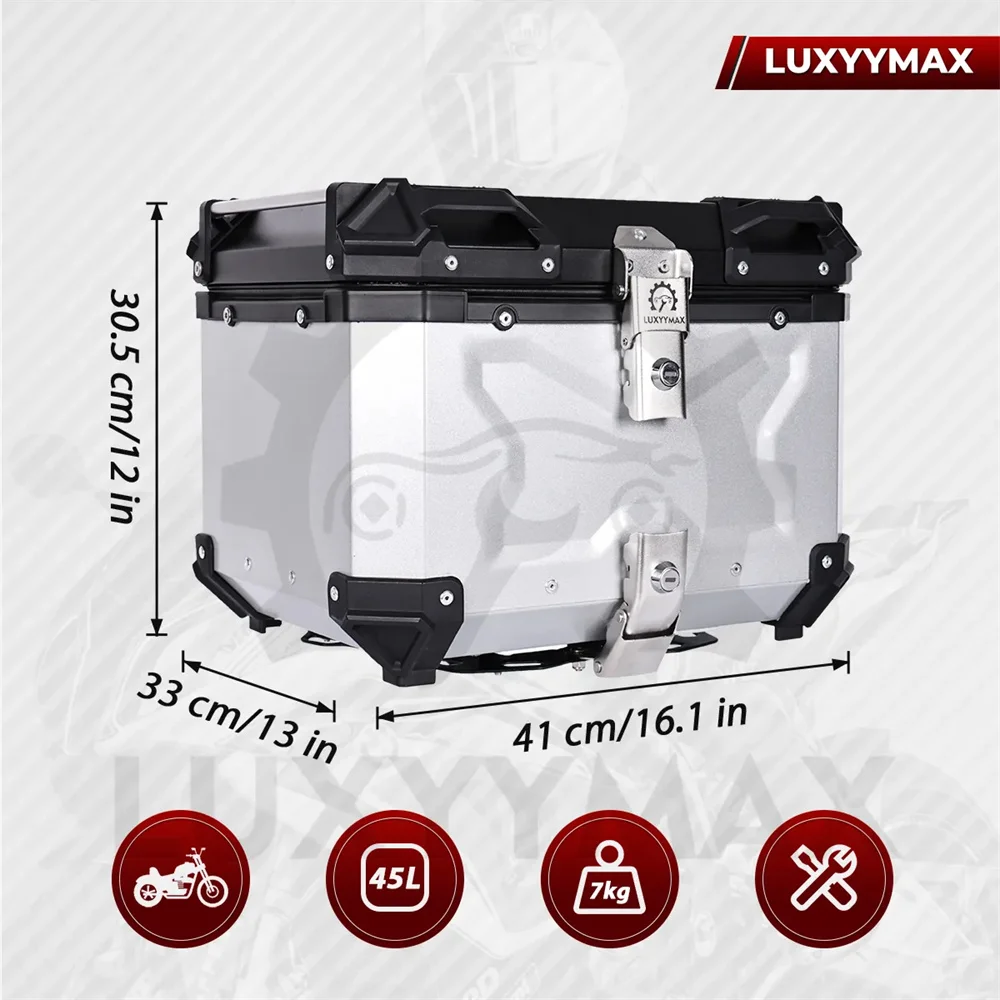 Caja de Aluminio para Casco de Motocicleta de 45L, Maletas Traseras para Herramientas, Baúl para Motocicleta, Color Blanco