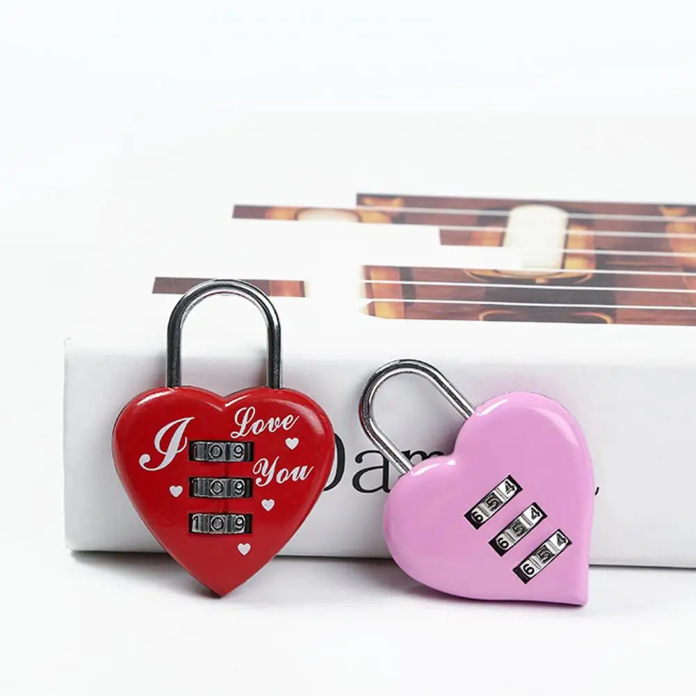 Heart Padlock Code 3 Numbers Password Combination Heart Shape Safety Love Zinc Alloy Luggage Box Lock Household Accessories 2