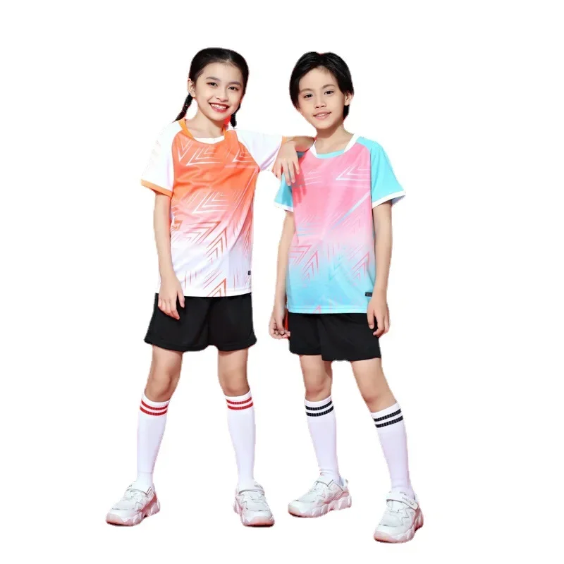 Children's soccer suit printed gradient color quick drying sports jersey youth game training uniform