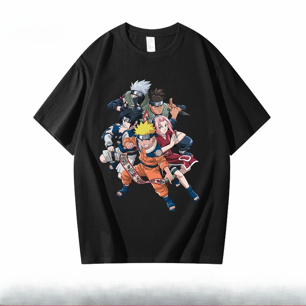 Naruto Trendy Black Children's Summer Anime Graphic Cotton T-shirt