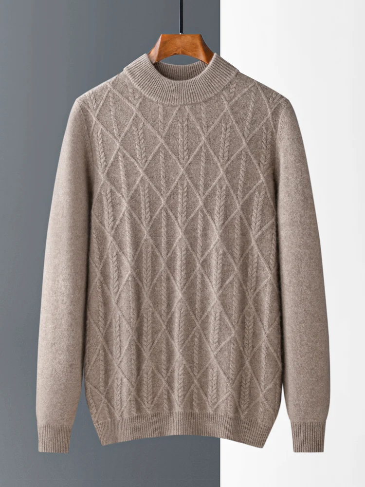 Autumn Winter Men' Cashmere Sweater First-Line Ready-To-Wear Pullover Half Turtleneck Casual Sweater Pure Wool Knit Shirt