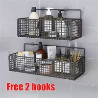 Non Perforated Bathroom Shelf Storage Basket with Hooks for Wall Storage Toiletries Shampoo and Shower Gel Storage 1