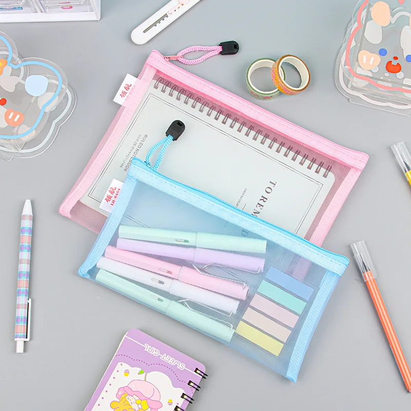 File Bag Office Folder Binder Folder Mesh Zipper Pouch Document Bag Waterproof Zip Folders School Office Supplies Pencil Case Cosmetic Makeup Bags 1 PC