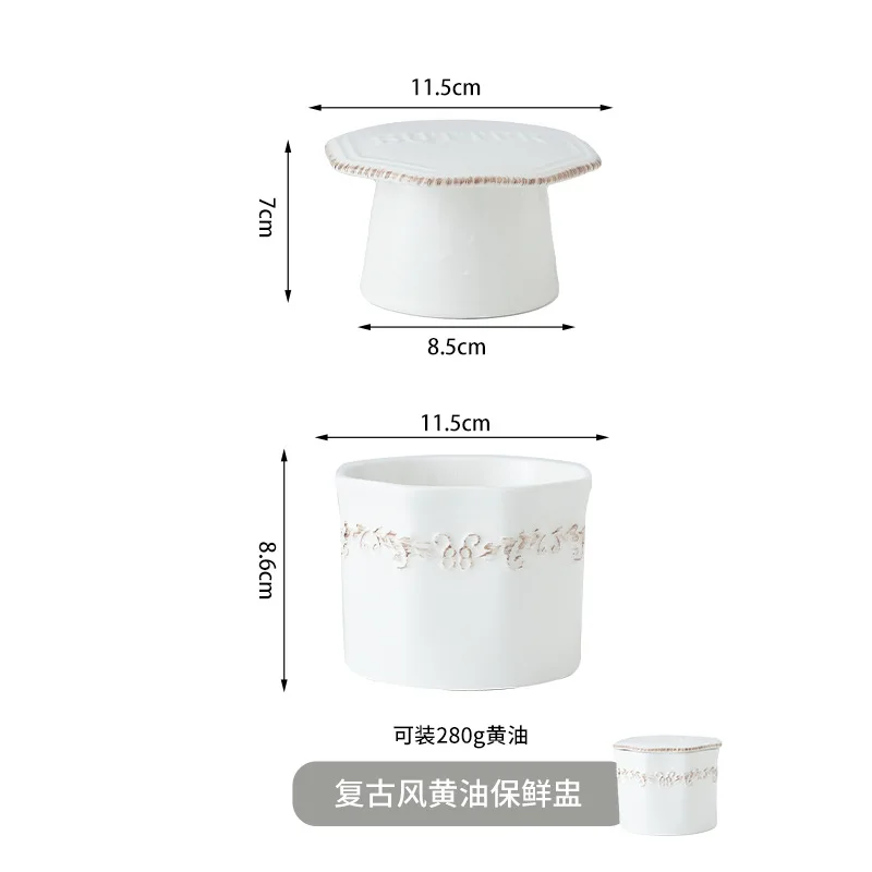 Ceramic Tableware Butter Box Polygon Butter Crisper Cheese Sealed Jar Western Box Cheese Slicer Dish Tableware