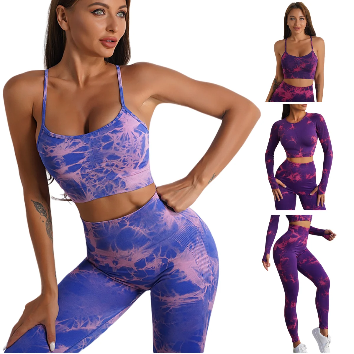 

Seamless Tie Dye Yoga Sets Women Butt Lifting Leggings Gym Workout Clothing Fitness Suit Push Up Tights Breathable Sportswear