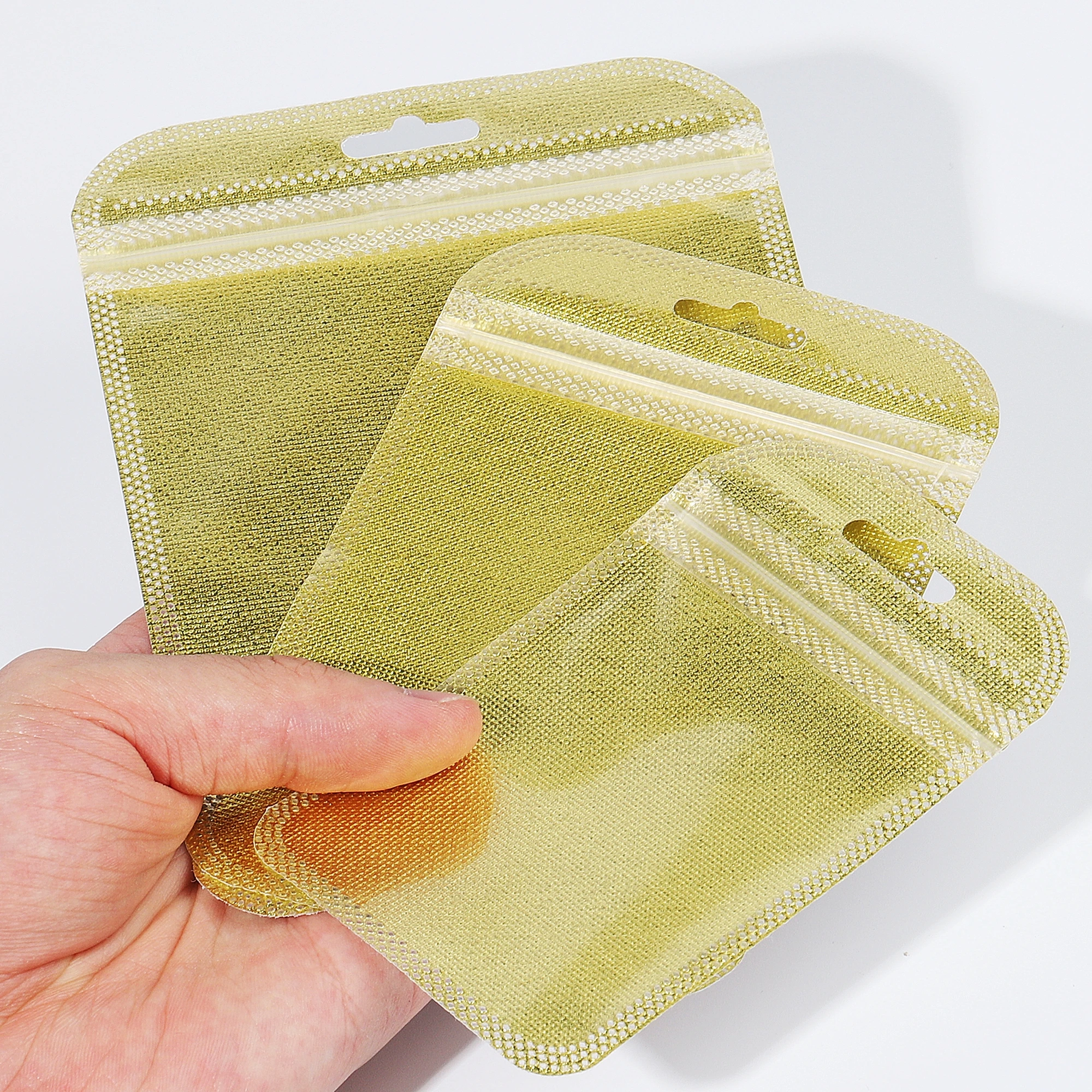 

Gold Color Ziplock Transparent Bag Plastic Seal Bags For Crafts Gift Jewelry Necklace Packaging Findings 25pcs/bag Wholesale