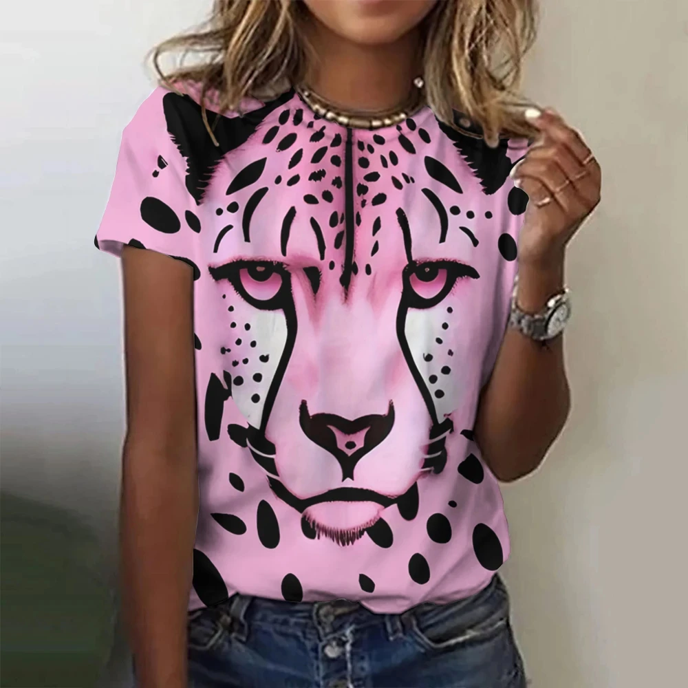 

Refreshing Summer Fashion Women's Clothing Leopard Pattern T-Shirt 3d Printed Round Neck Sports Casual Short Sleeve Cartoon Top