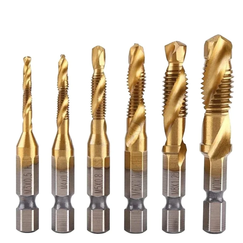 6Pcs Titanium Plated HSS Metric Tap Drill Bits