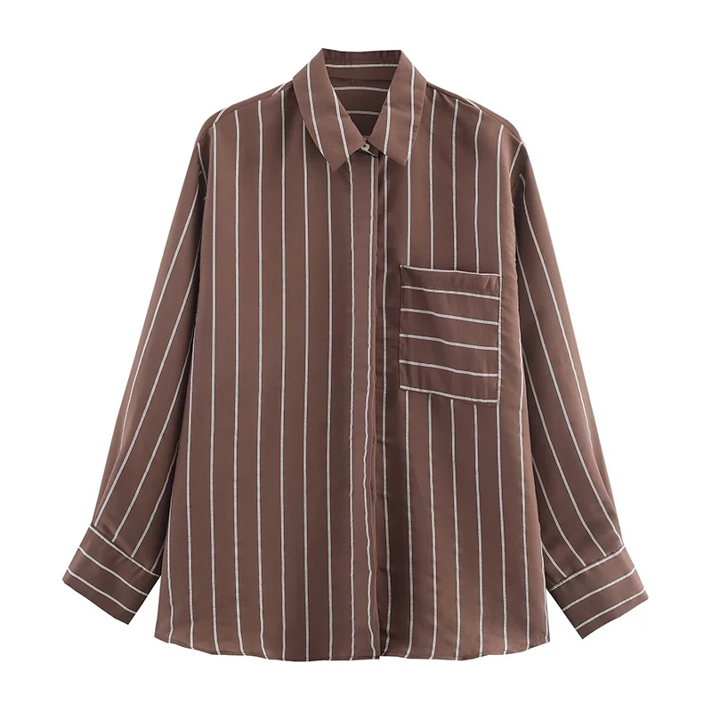 Chic Fashion Stripe Shirts for Women 2026 New Spring Long Sleeve Pockets Women's Streetwear Casual Shirt And Blouse Top ﻿