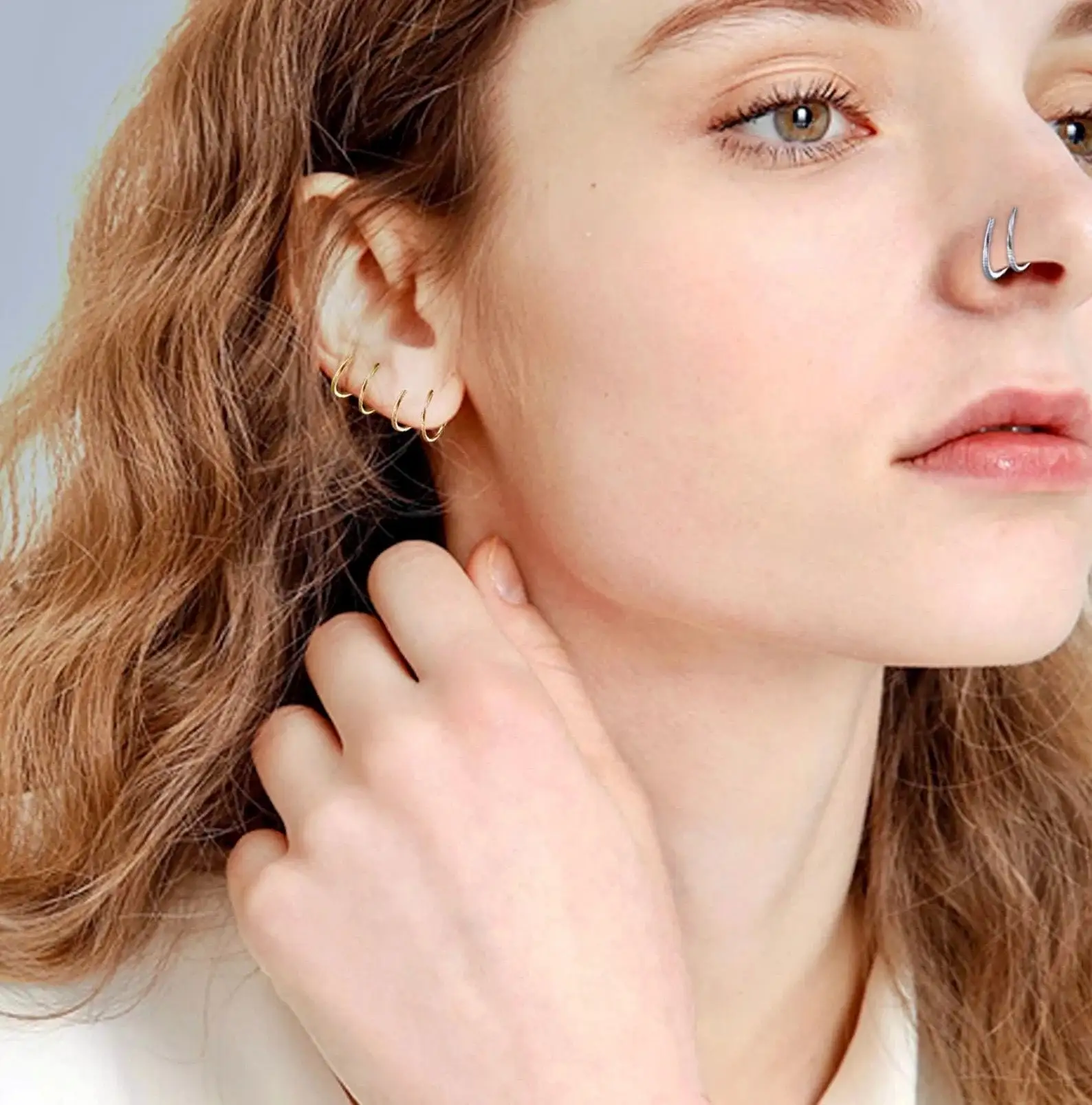 1PC Stainless Steel Double Layers Nose Ring for Single Piercing Women Men Twist Nose Hoop Spiral Nose Ring Earrings Jewelry 20g