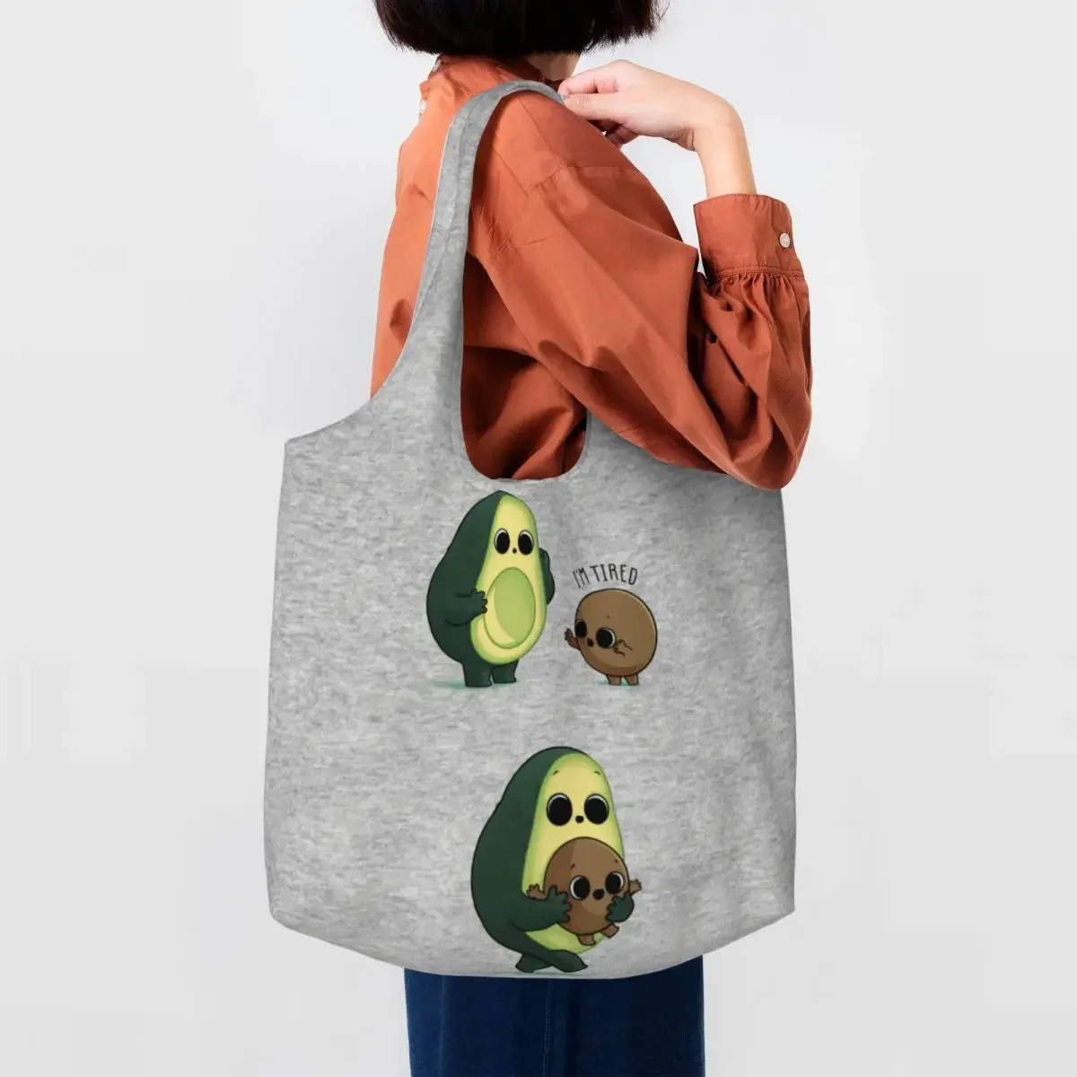 

Сумка-тоут для шоппинга с забавным принтом уставших авокадо, сумка-шоппер из переработанного полотна, сумка на плечо с фруктами для веганов, сумки для фотосъемки