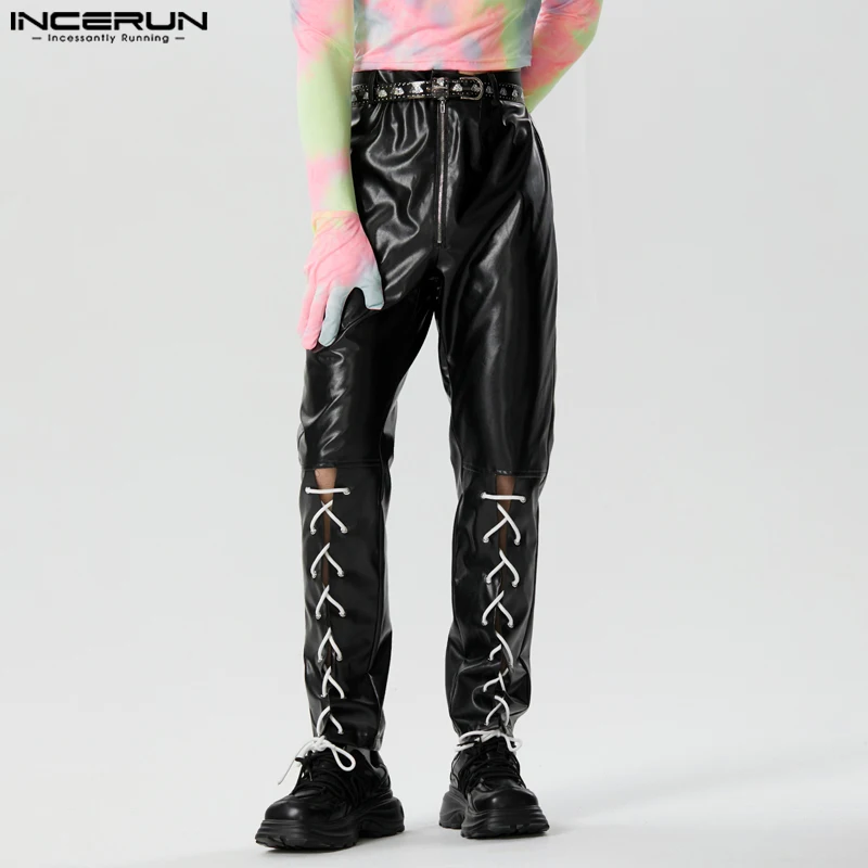 Description Picture 6 of itemINCERUN 2023 American Style New Men Pantalons Drawstring Design Casual Trousers Streetwear All-match PU Leather Long Pants S-5XL