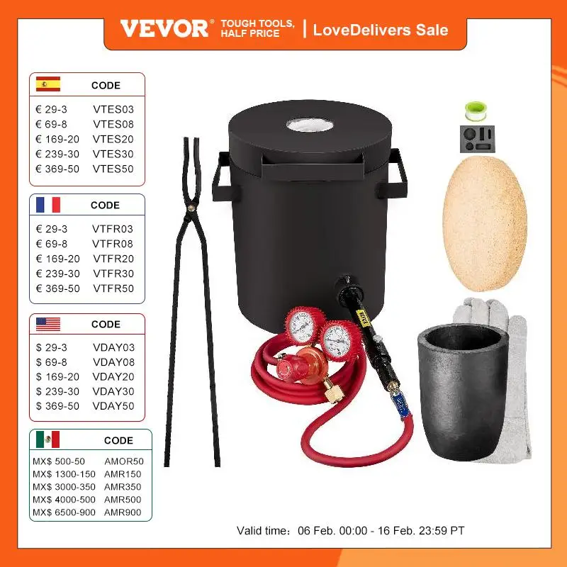 Forno Fusorio Vevor Propano 2/4/5/6/10 Kg Kit Forno Per Fonderia Di Metalli Con Crogiolo E Pinze In Grafite Fusione Fusione Devil Forge