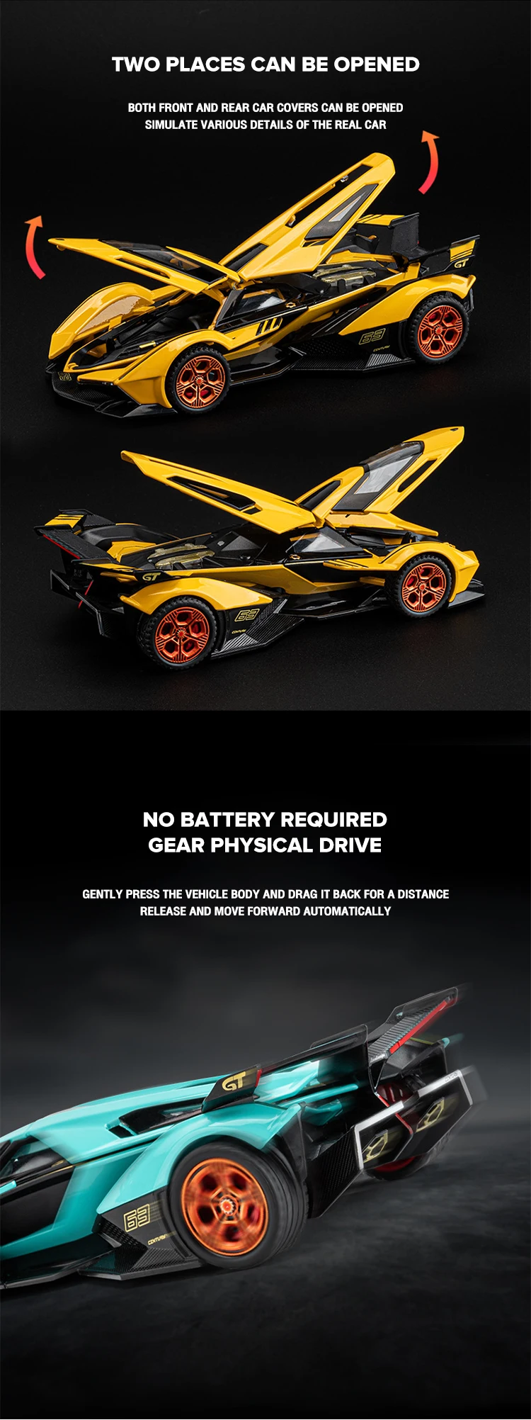 ヴァーナル5点セット 1/32 Lamborghini V12 Vision GT Metal Car Diecast Alloy Car Model