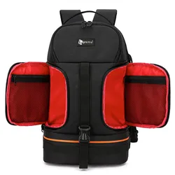Waterproof Camera Backpack with Reflective Stripe and Shockproof Padding for Laptop and Tripod Storage (Red)