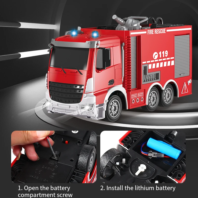 2.4G Remote Control Fire Truck Car Model Spray Water Ladder Simulation Rescue Engineering Vehicle Children Toy Boy Gift 6