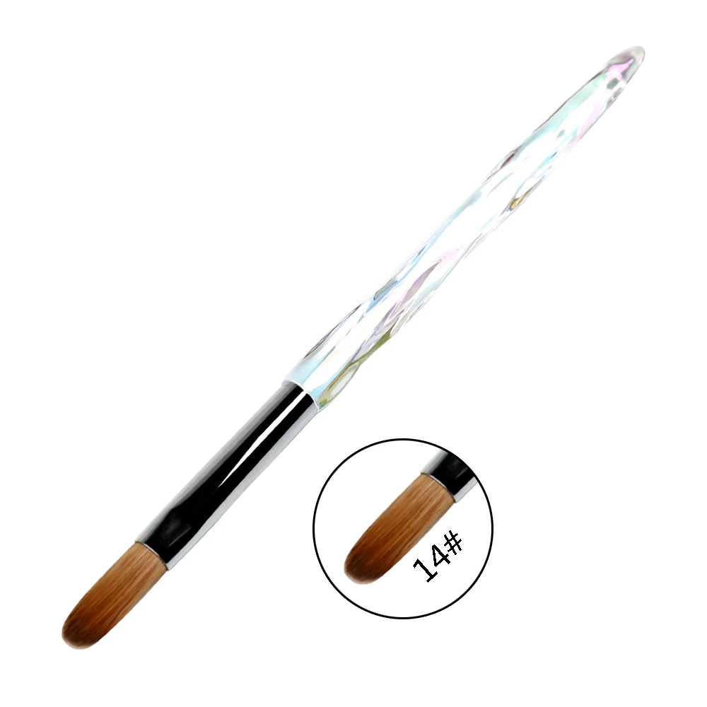 ANGNYA 100% Pure Kolinsky Acrylic Nail Brush Crimped Brush Transparent Crystal Rod Liquid Powder Nail Art Extension Builder Pen 4