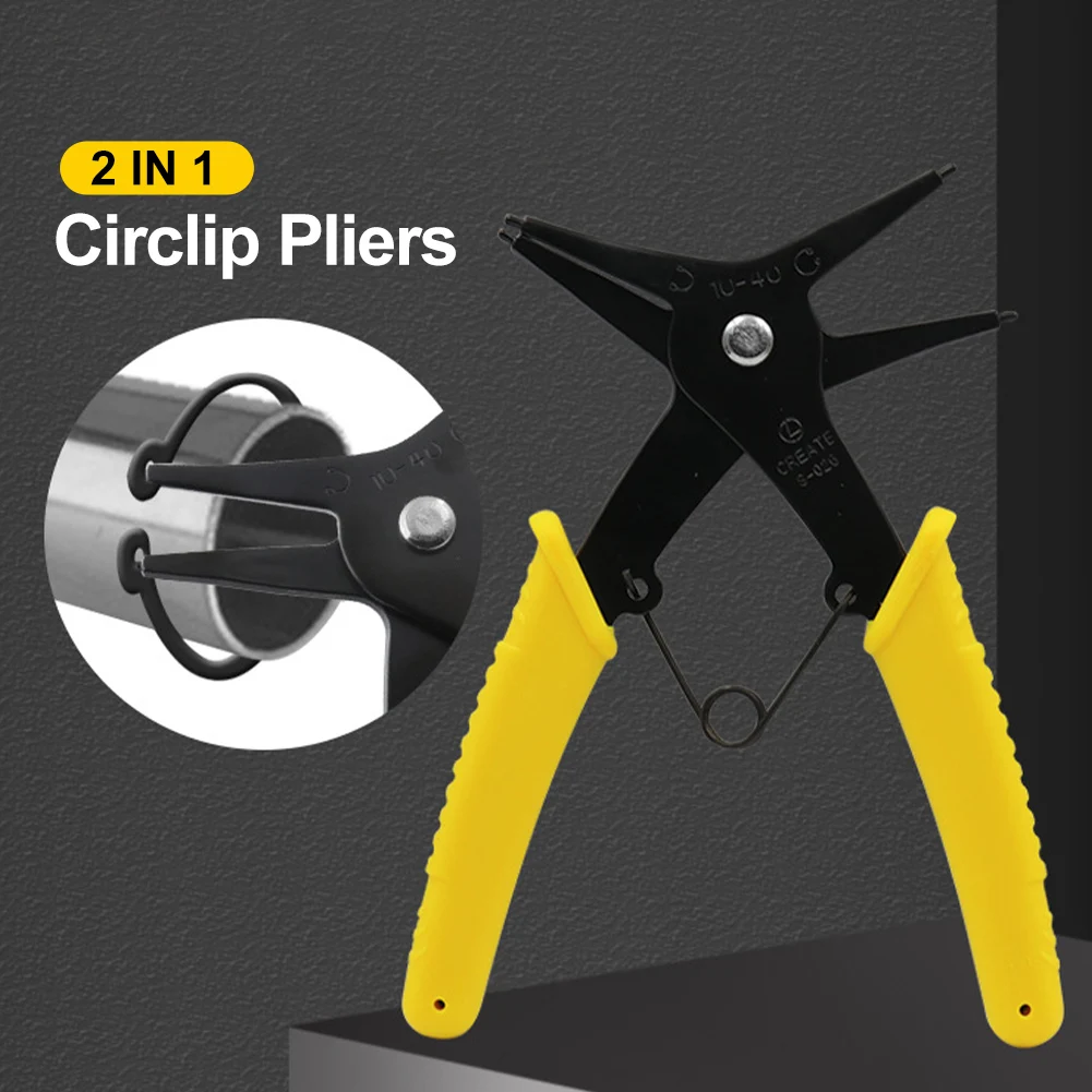 High Carbon Steel Snap Ring Pliers 2 in 1 Circlip Pliers for Inner Outer Circlip Retaining Ring Plier Hand-held Disassembly Tool