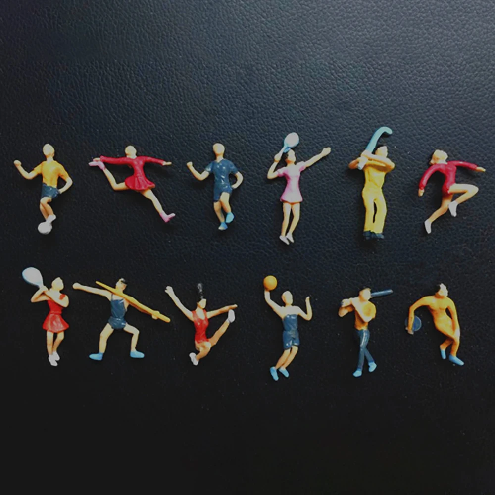 12pcs Miniature Figures Model Sport Scene Painting Figurine Static Landscape Model Layout Scenery Diy Miniature Dioramas Display