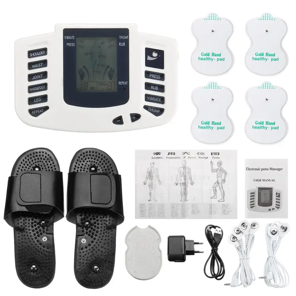 

Electric Muscle Stimulator Pulse Massager Meridian Therapy Tens Unit Acupuncture Body Massage Relax 4 Electrode Pads Slipper