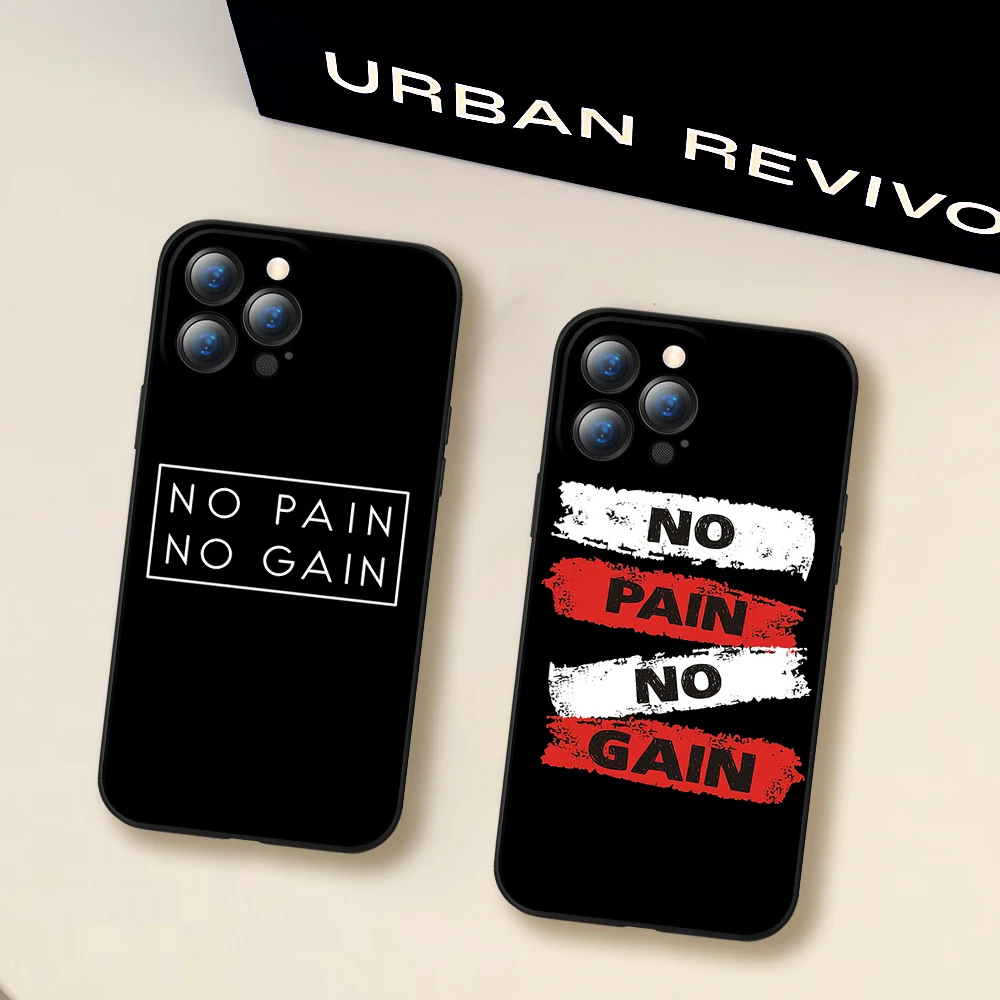 No Pain No Gain Gym Fitness Phone Case Per Iphone 14 13 12 11 Xs X 8 7 6 Plus Mini Pro Max Se 2022 Soft Black Phone Cover