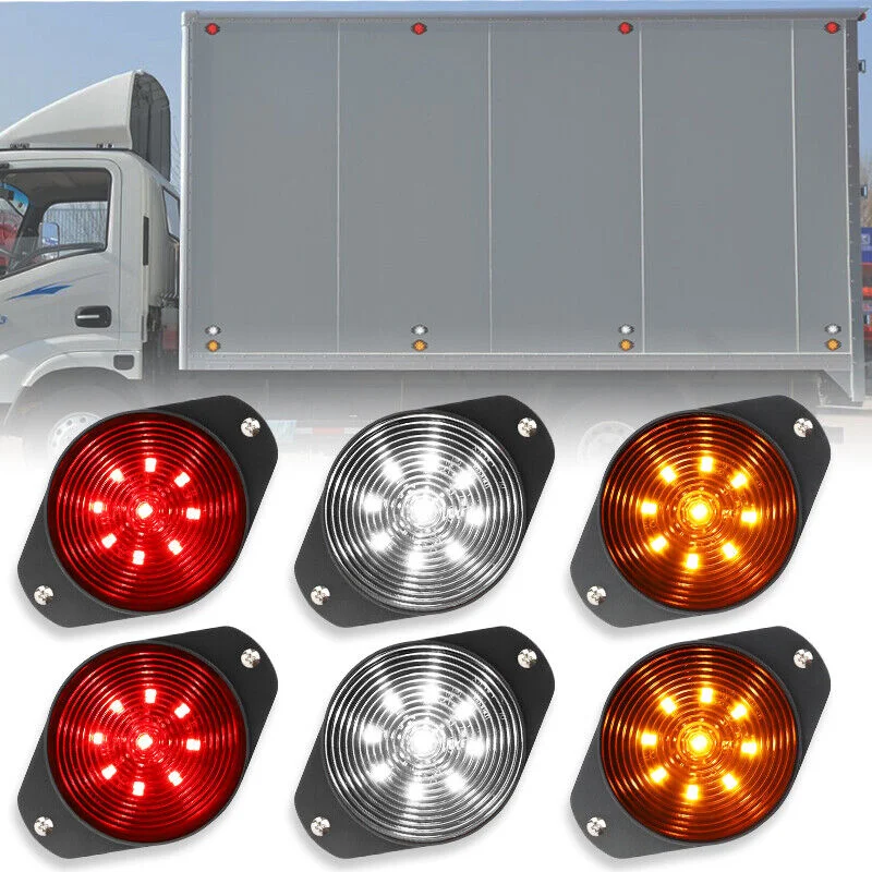 

9LED Round Trailer Side Lights Universal DC 12V-24V Trucks Tail Brake Stop Warning Side Marker Light Yellow White Red Lamps