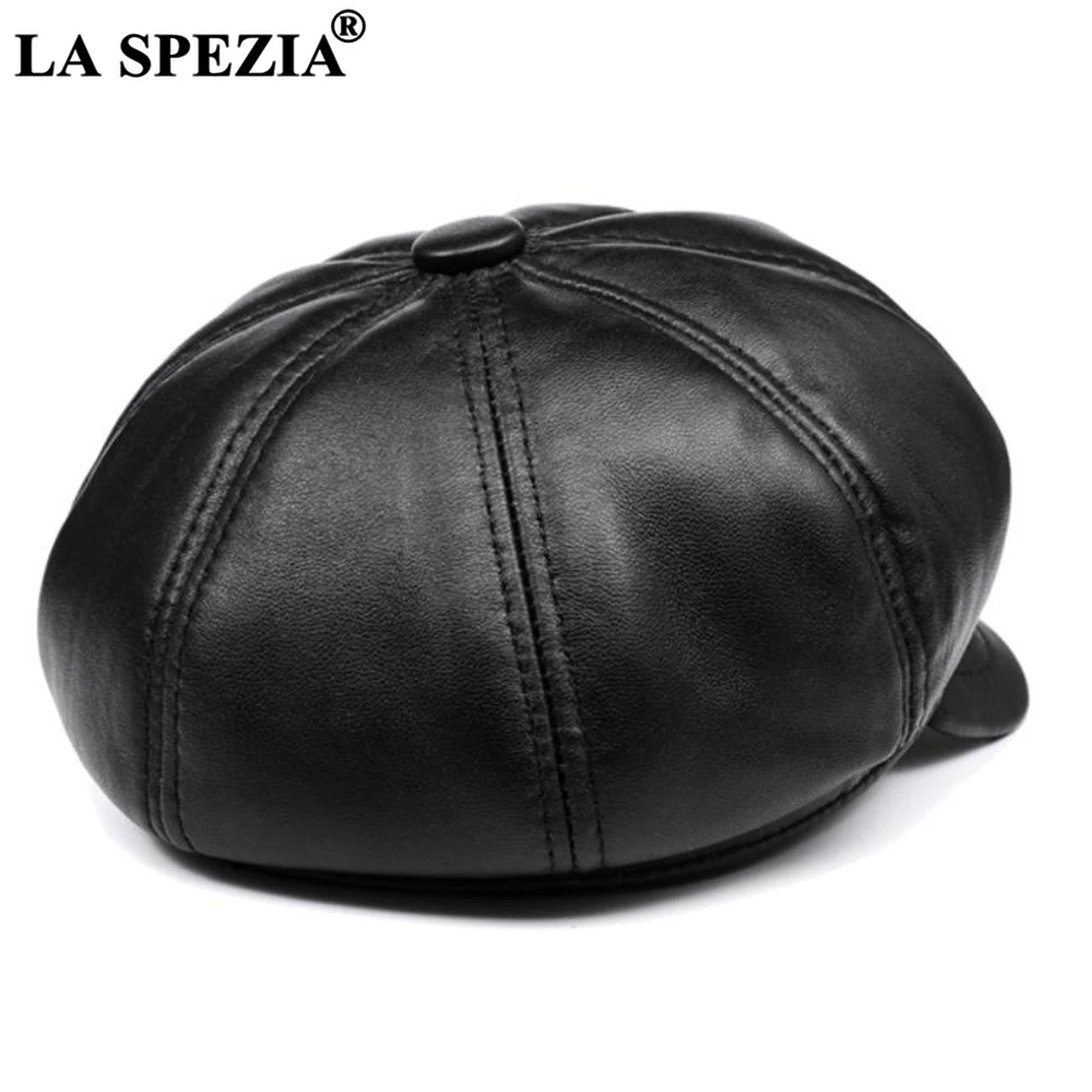 Real Leather Newsboy Cap Women Solid Baker Boy Cap Red Black Blue Pink Vintage Brand Ladies Winter Octagonal LA SPEZIA cotton newsboy cap
