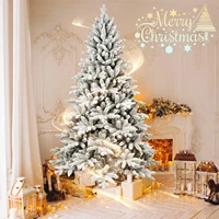5FT/6FT/7FT Pre-lit Artificial Christmas Tree 1514 Branch Tips Automatic Open PE/PVC Mixed Flocking Xmas Tree Metal Stand Base 1