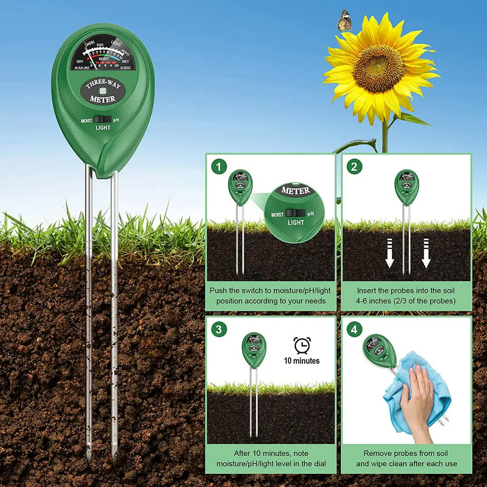 3 in 1 soil water moisture PH meter acidity humidity sunlight light PH test garden flowers moist sensor tester testing instrument soil moisture sensor soil tester soil moisture meter