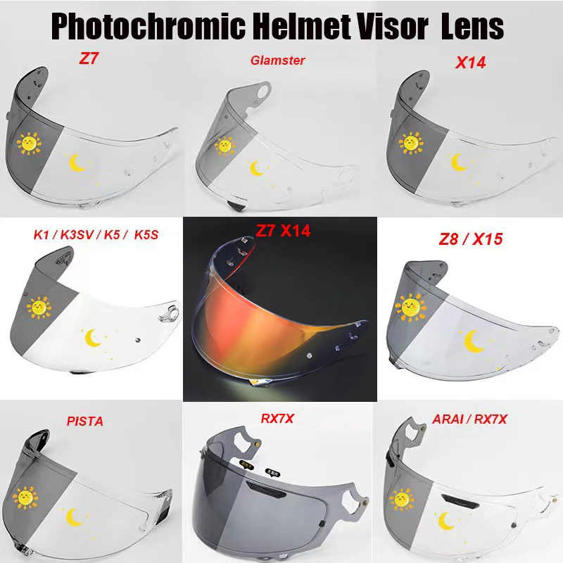 

Photochromic Visor for SHOEI Glamster Z7 X14 Z8 X15 RARI RX7X PISTA K1 K3V K5 K5S Casco Moto Autochromic Lenses Helmet Shield