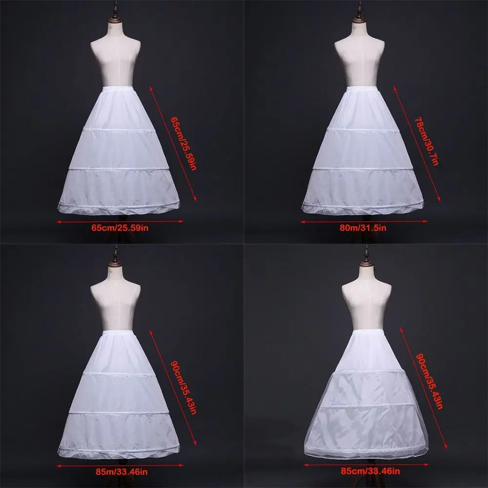 New White Petticoat 3-Hoops Long Crinoline Skirt Underskirt Crinoline Ball Gown Petticoats Flower Dress Accessories
