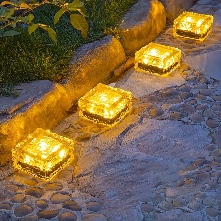 Solar Brick Lights Outdoor,  Landscape Path Lights, Solar Ground Lights  Party Outdoor Waterproof, Ice Rock Cube Lights 3