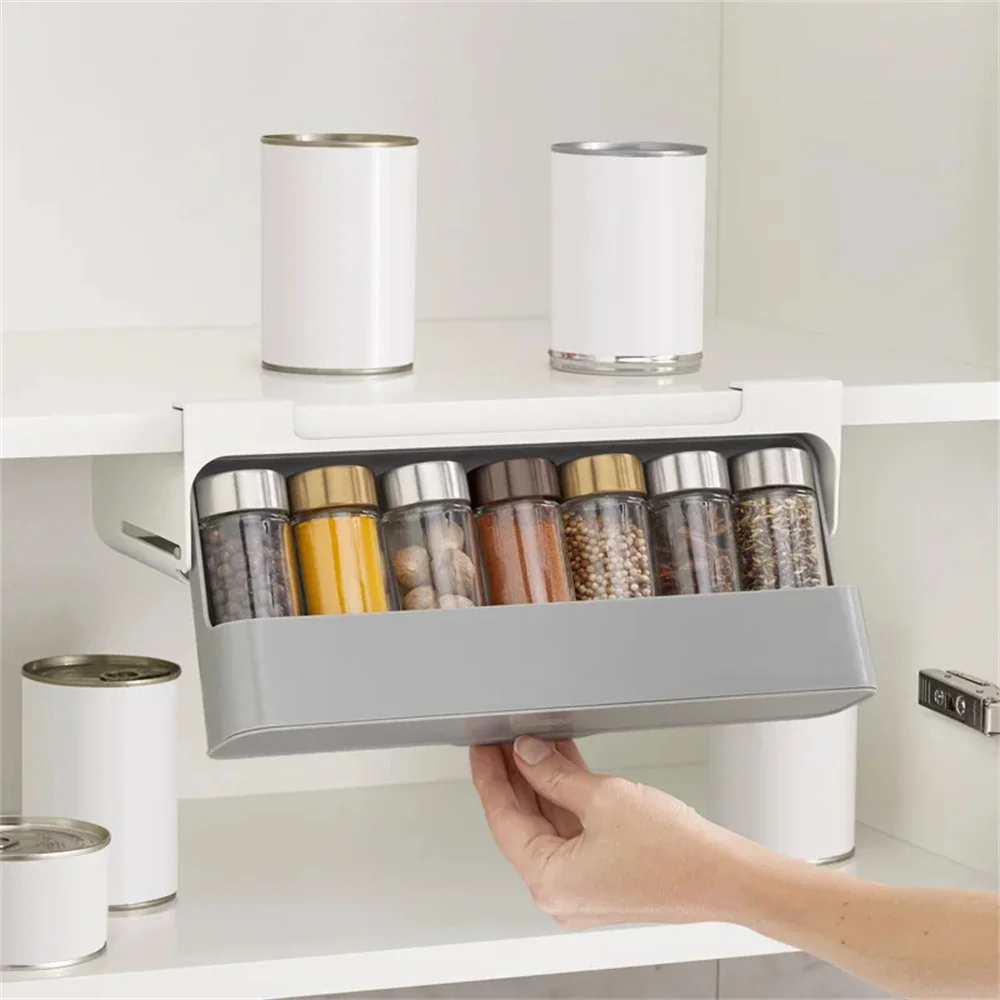 Seasoning Bottle Self-Adhesive Wall-Mounted Under-Shelf Spice Organizer Kitchen Storage Rack seasoning bottle organizer